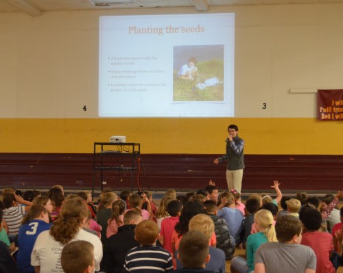 Commander Ben talks about invasive species at Milano Elementary School