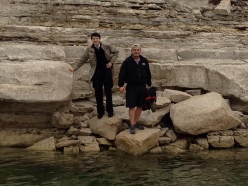 Getting ready to hop back on the press boat from Starnes Island with KVUE cameraman J.P.