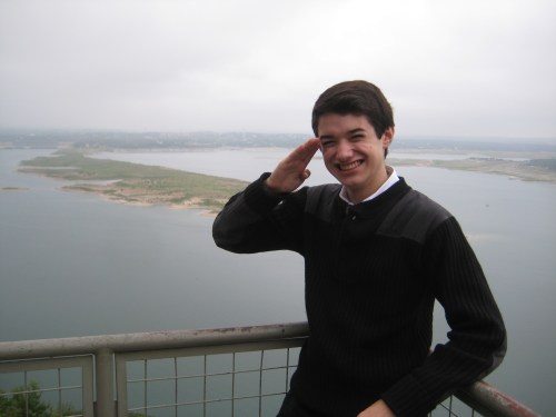 Commander Ben salutes all dyslexic students in front of Lake Travis near Austin, Texas.