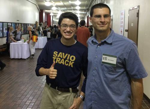 Ben Shrader and Mr. Eric Hersh in Welch Hall before the Hot Science event