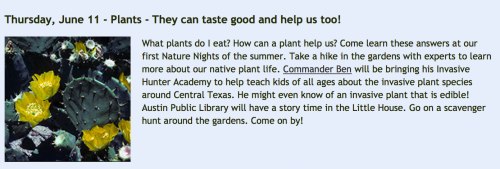 Learn about edible plants at the Nature Nights on June 11, 2015 (Image credit: Wildflower Center)